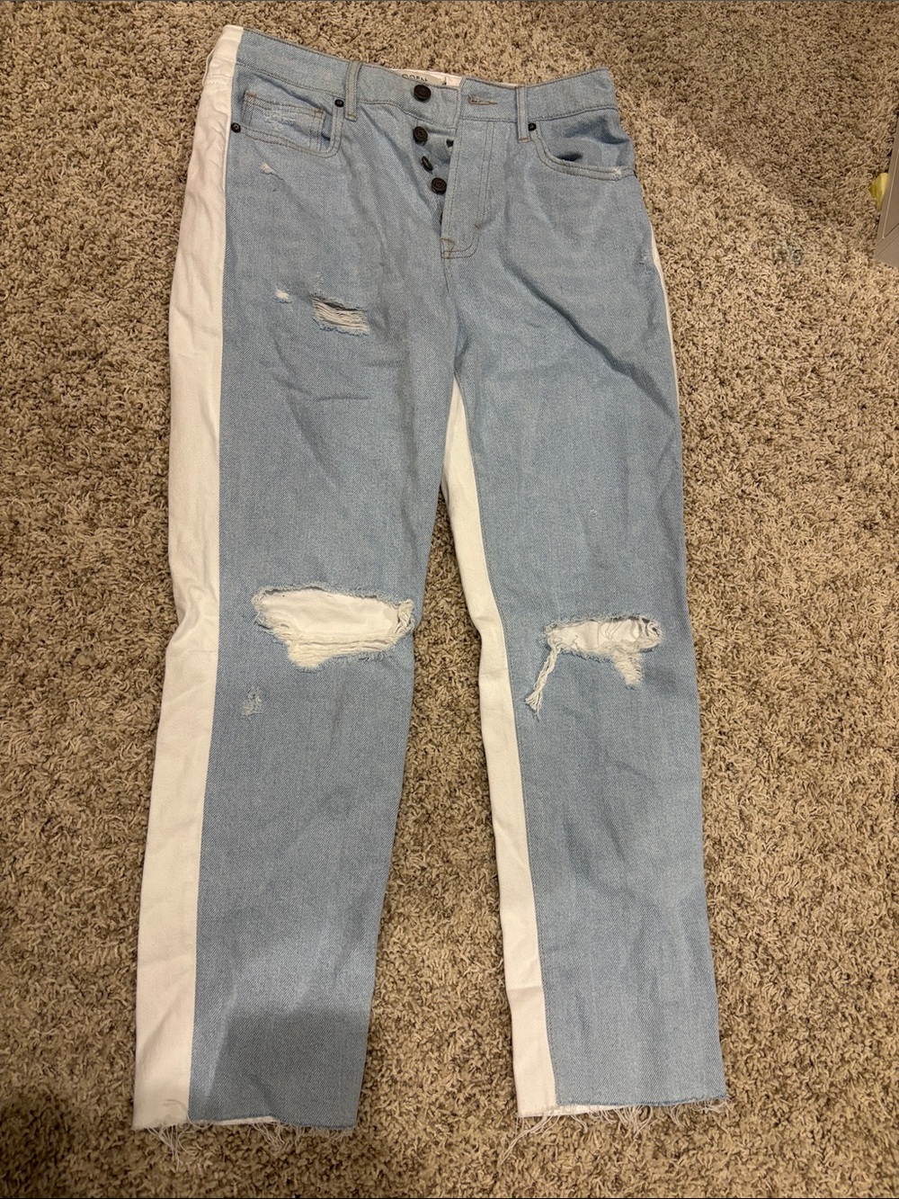 Slim Straight Light Blue Jeans with White Side Stripe